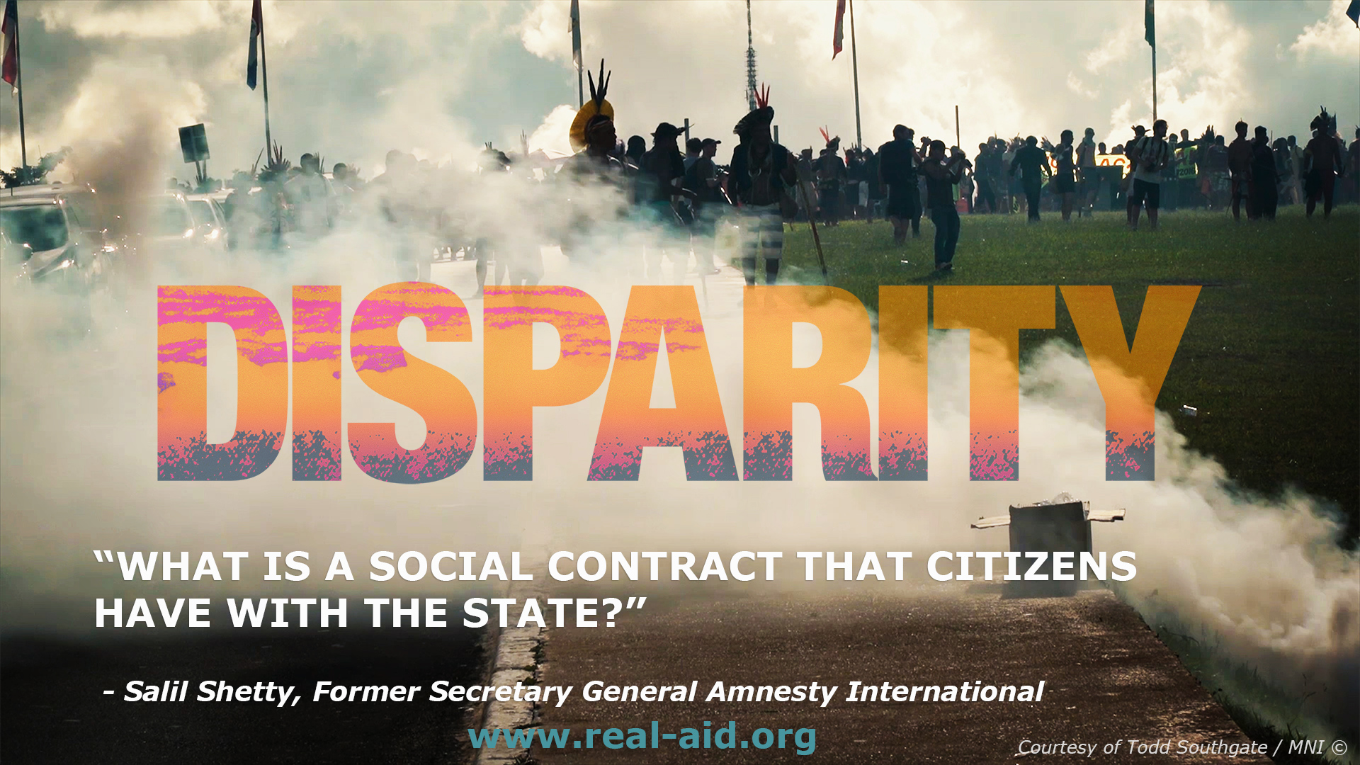 Disparity Film Poster, what is the social contract that citizens have with the state text, protest revolution background image